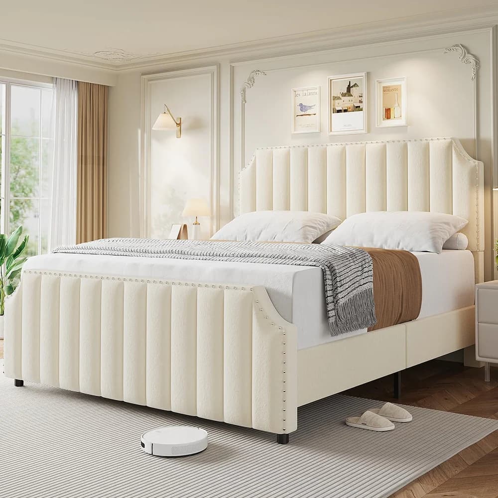 King Size Platform Bed Frame with 50.2" Tall Headboard